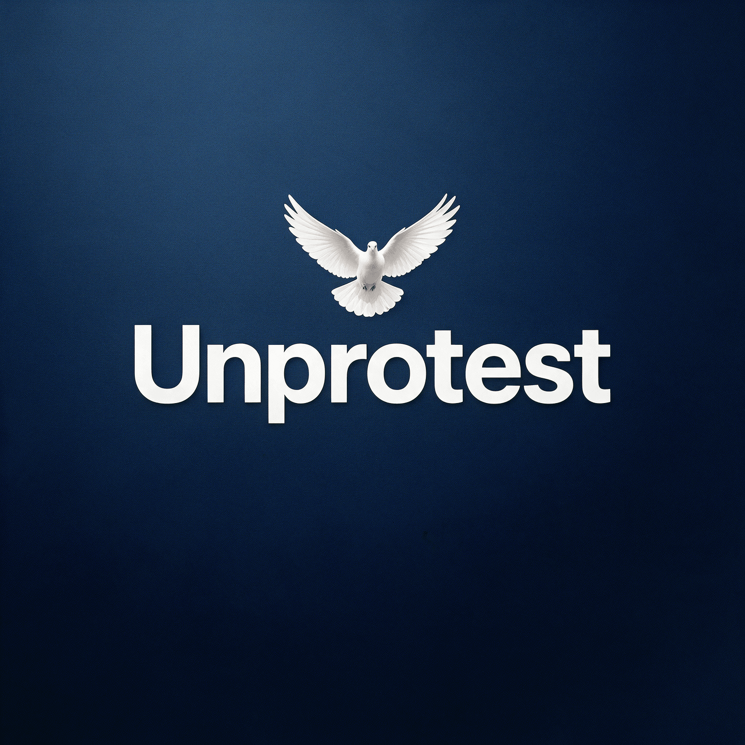 Unprotest — a white dove with wings raised on a dark blue gradient